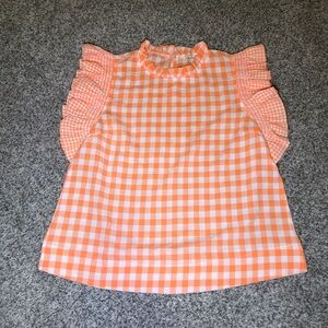 JODIFL Orange Gingham Ruffle Sleeve top- size medium